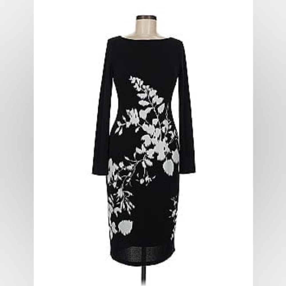 INC International Concepts Black and White Floral Long Sleeve Cocktail Dress XL - Picture 3 of 5